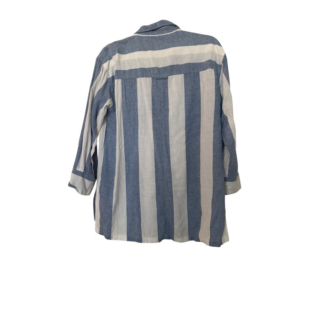 Old Navy Blue White Striped Linen Blend Tunic Popover Long Sleeve Shirt M Beach - Picture 3 of 11